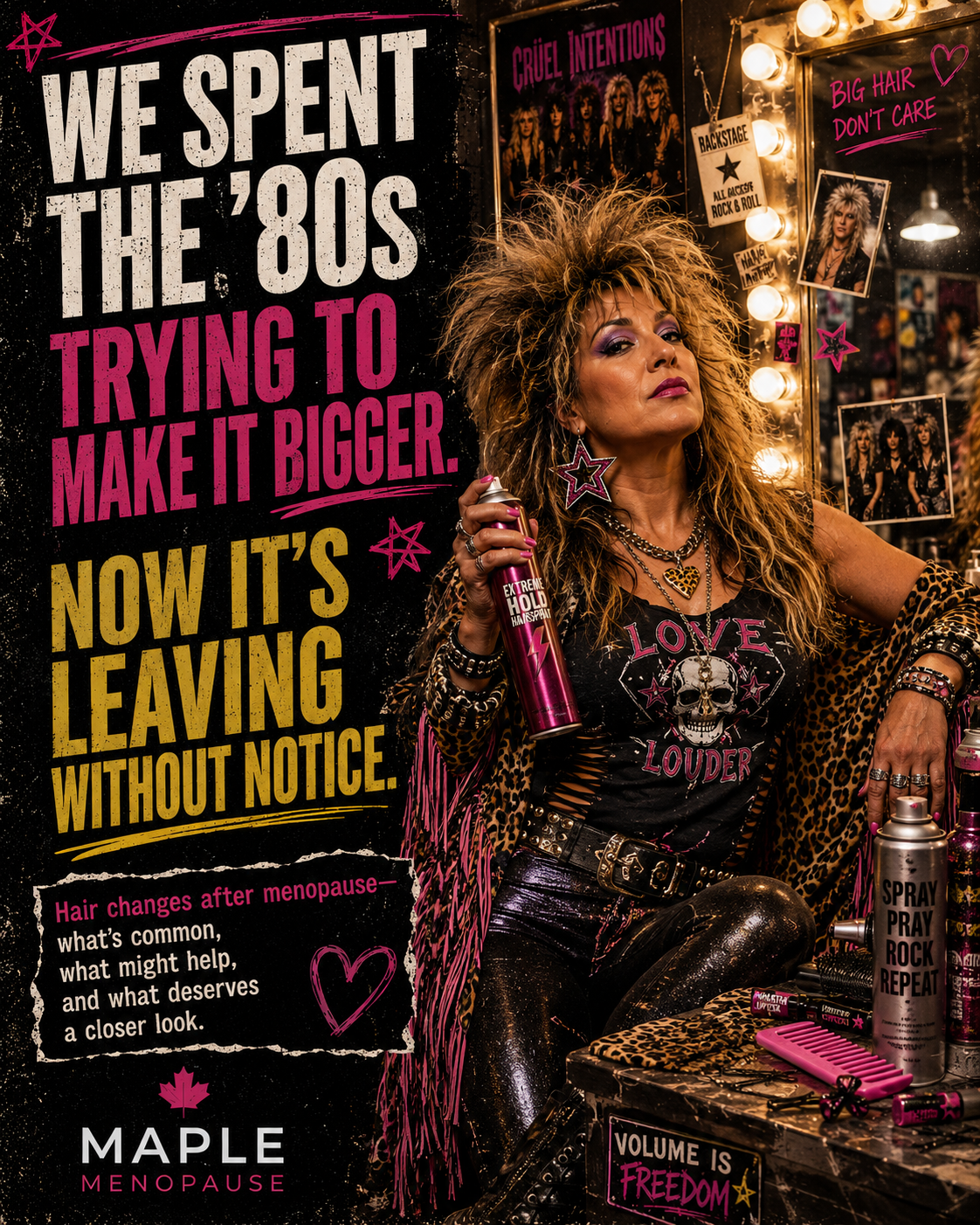 Maple Menopause hair-metal graphic about menopause hair changes